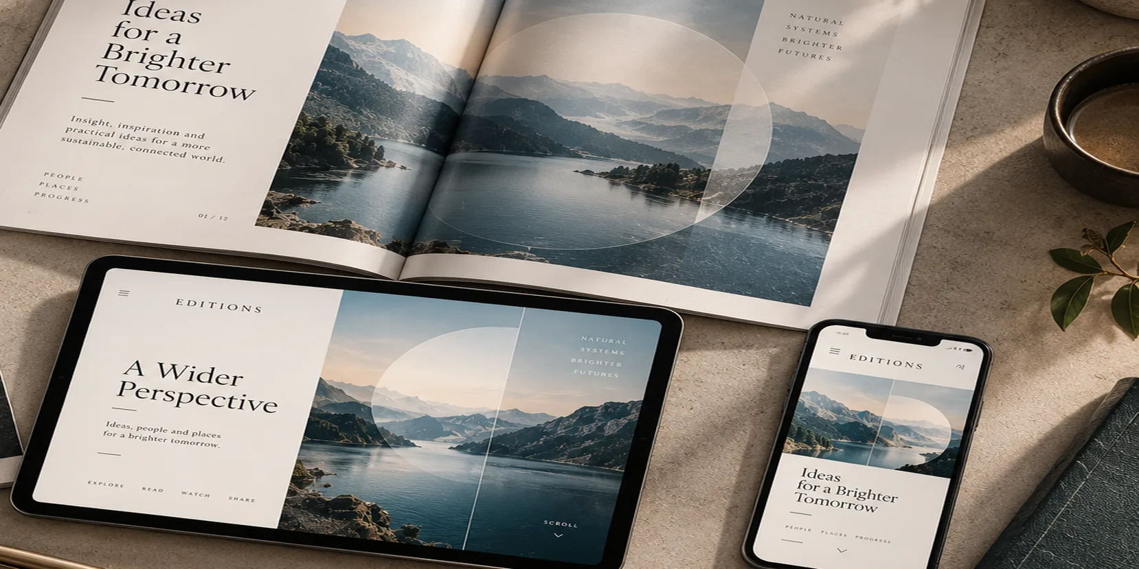 A reader with an Edition on a tablet and a phone.